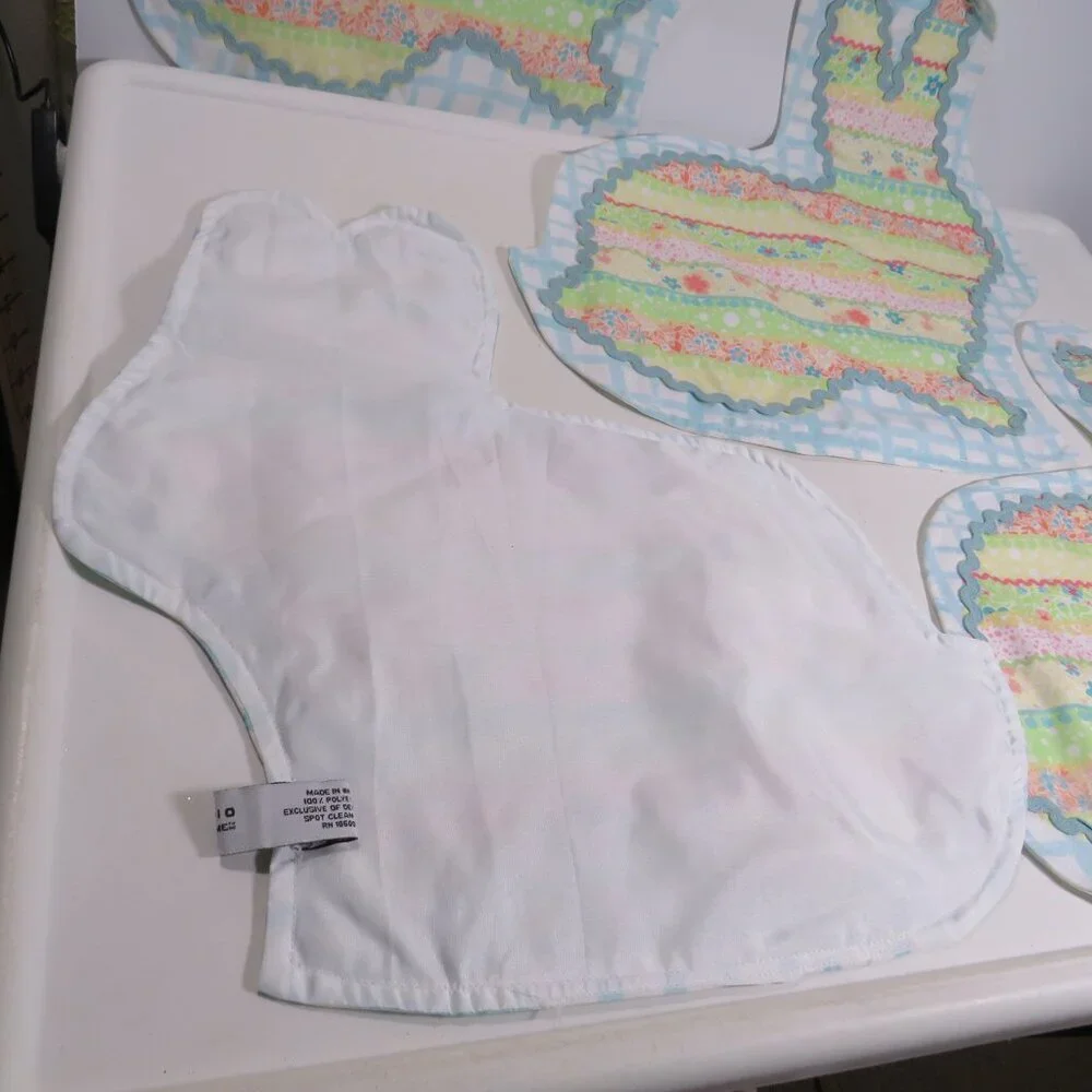 Fabric Easter Bunny Rabbit (4) Placemats with Rick Rack, stripes- quilted look,